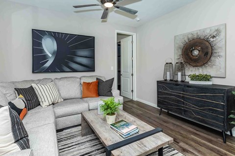 a living room with a couch and a coffee table