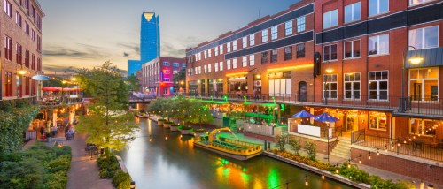 view of Oklahoma City, OK during a sunset