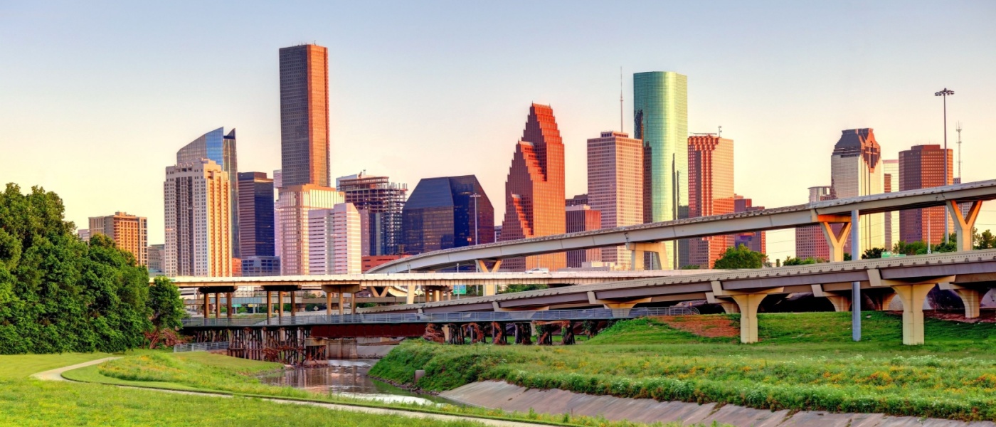 Gorgeous view of Houston, Texas at sunrise.